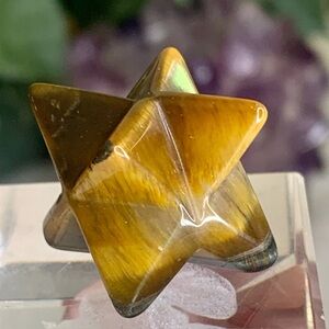 MINI Gold Tigers Eye Merkaba Star Crystal Carving Chakra Healing Meditation 3/4"